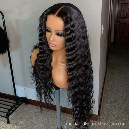 Cheap Hair Deep Wave Virgin Cuticle Aligned 4*4 Closure Lace Front Wig Remy Brazilian Human Hair 4*4 Lace Wigs Deep Wave